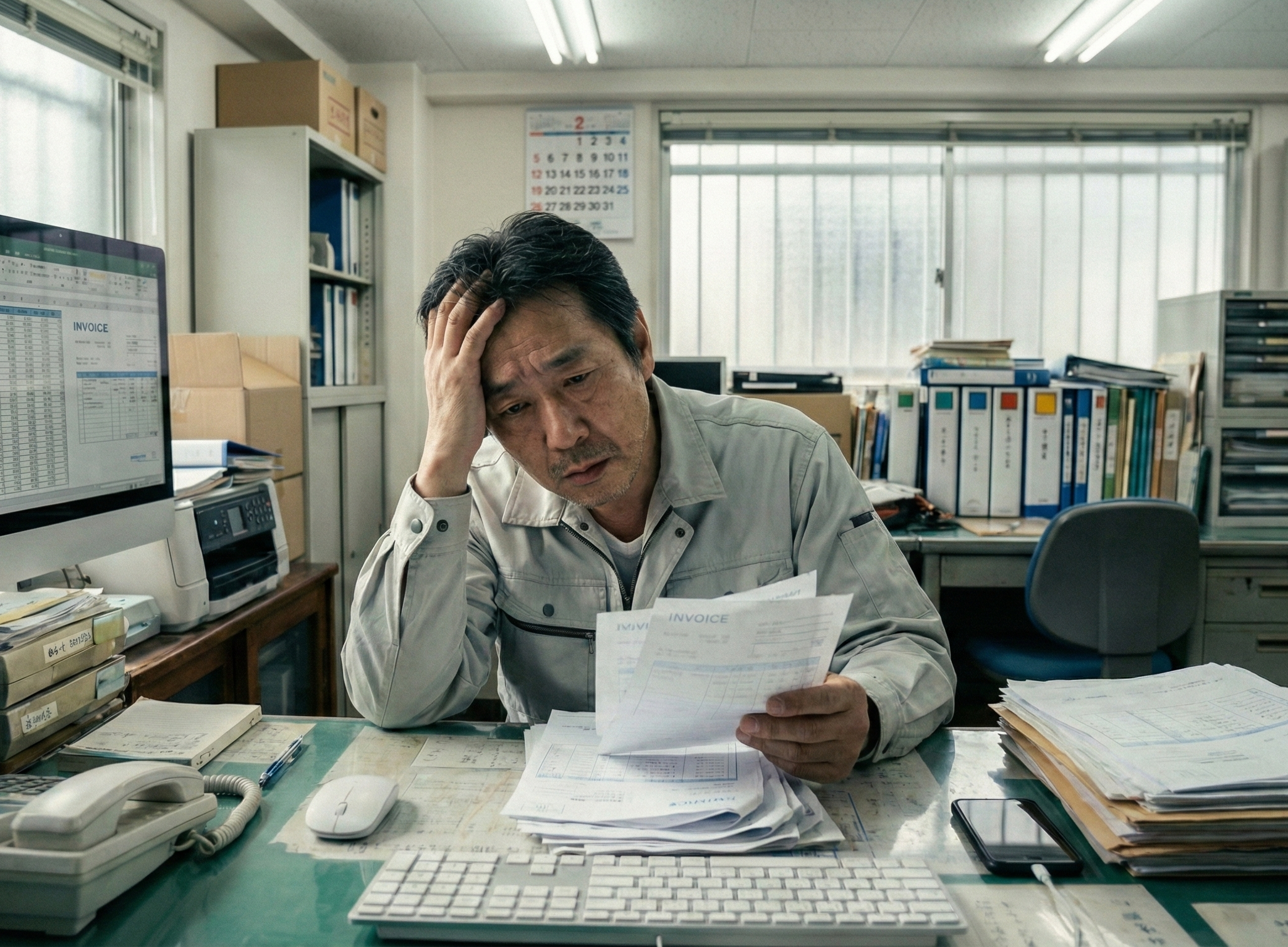 書類仕事に追われる管理者